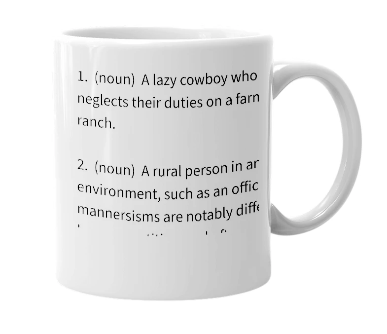White mug with the definition of 'cowpoke'