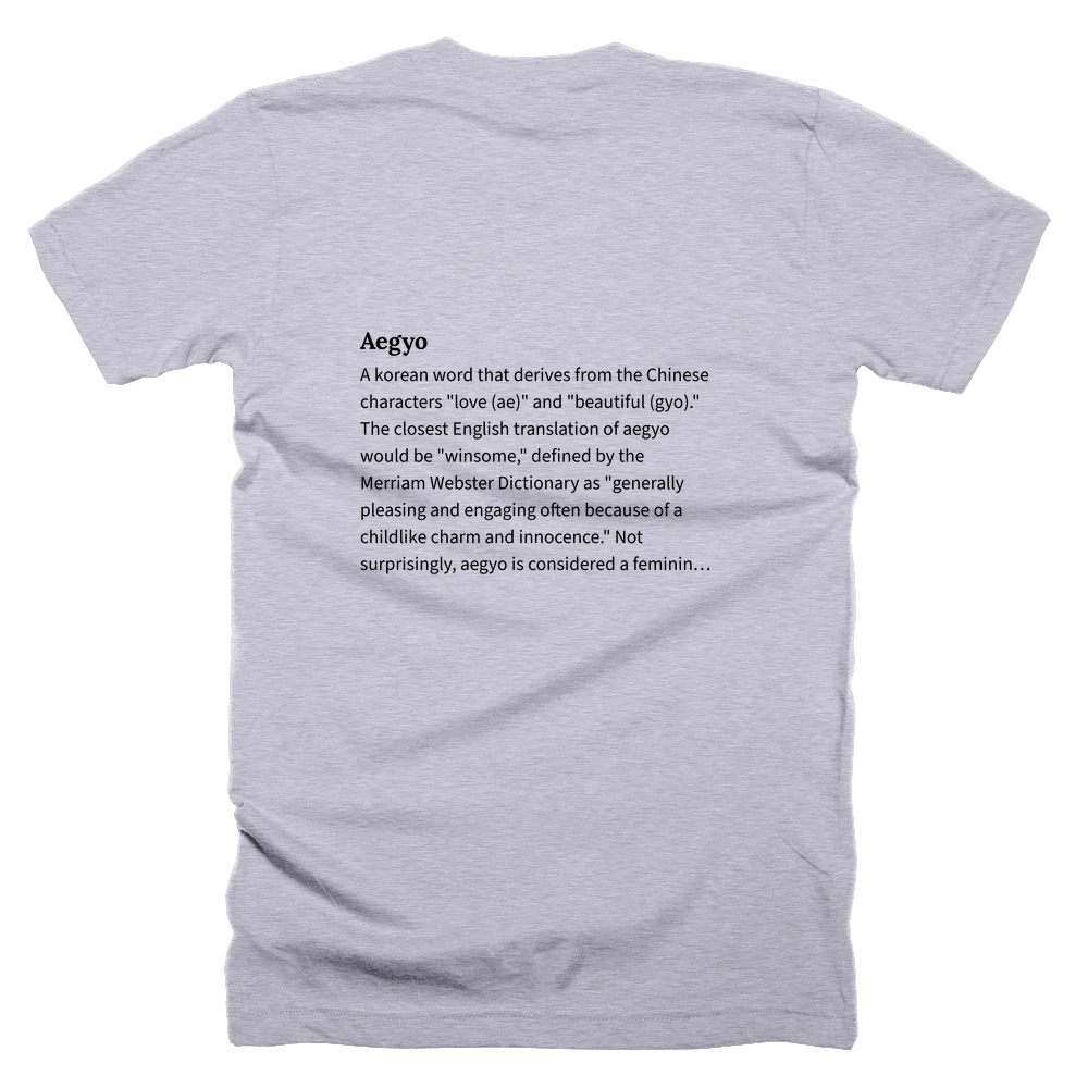 T-shirt with a definition of 'Aegyo' printed on the back